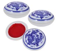 TOKIDNY Tampone D'inchiostro Ceramico Blu 3 Pezzi, Contenitore Riutilizzabile Stile Cinese retrò, Come Regalo per Chi AMA la Calligrafia la Pittura