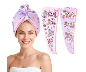Tokidoki Asciugamani per capelli in microfibra con unicorno, confezione da 2 pezzi, 10 x 26 cm, per asciugacapelli, da donna, assorbenti, turbanti e ad asciugatura rapida, cuffia da doccia ricci