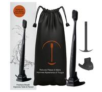 Tokii - Spazzolino da denti con setole morbide in carbone di bambù e raschietto scorrevole per lingua riduce l'alito cattivo, migliora le papille gustative, lascia la bocca fresca e pulita con custodia da viaggio impermeabile e supporto igienico