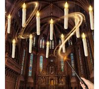 TOKIISHE 12 Pezzi Candele a LED Galleggianti, Floating Candles Sospese con Telecomando a Bacchetta Magica, calda candela conica gialla senza fiamma per la decorazione di matrimoni in casa e in chiesa