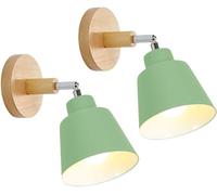 TOKIUS 2 pezzi Lampade da Parete Vintage Applique da parete Interno Moderno Applique in Metallo e Legno Lampadari e Plafoniere regolabile E27 Luce da Camera da Letto Soggiorno (2 pezzi, Verde)