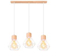 TOKIUS 3 lampade a sospensione industriale E27 plafoniera vintage Lampadario in metallo e legno Ø160 mm retrò per soggiorno cucina camera da letto (barra 50 cm in legno)