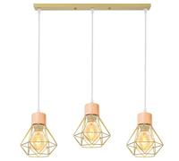 TOKIUS 3 luci Lampada a Sospensione Industriale E27 Plafoniera Retro in Metallo e Legno Ø160mm Lampada da soffitto Gabbia Diamanti Oro Design per Cucina Salotto