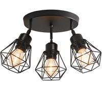 TOKIUS 3 pezzi Lampada a Sospensione Industriale Vintage Plafoniera E27 Metallo Lampadario Soffitto Nero Gabbia ferro Ø160mm per Corridoio Portico Camera da Letto