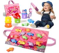 Tokiyis Giochi Montessori 1 Anno - Gioco Pesca Morbidi per Bimbo Bimba con 12 Pesci - Gioco Bambino Colorato Giocattolo Educativo per 6 9 12 18 Mesi - Rosa Regali per Bambini Bambina 1 2 3 Anni
