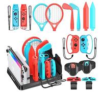 Tokluck 15 in 1 Accessori per Switch Sports, Kit di Accessori per Nintendo Switch Sport Gioco, Switch Organizer per Consola Switch/OLED e Accessory Sportivi Switch Sports (Blu & Rosso)
