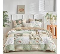 Tokokimo Set biancheria da letto 220x240 3 pezzi - Patchwork con motivo floreale bohémien - Copripiumino in microfibra 220x240 per letti matrimoniali con 2 federe per cuscini con cerniera 80x80, Verde