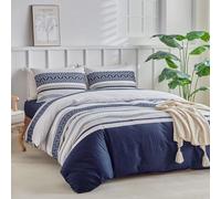 Tokokimo Set copripiumino king size, 4 pezzi, con lenzuolo con angoli, in morbida microfibra, per letto king size (1 copripiumino, 2 federe, 1 lenzuolo con angoli profondi 40 cm), motivo a righe blu