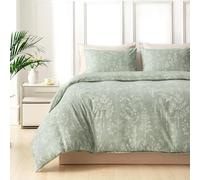 Tokokimo Set Copripiumino Matrimoniale 240x220 cm 100% Microfibra Stile Rami e Foglie Dipinti a Mano, Copripiumone Morbido e Resistente Alle Rughe, 1 copripiumini + 2 Federa 50x80, Verde Salvia