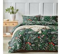 Tokokimo Set Copripiumino Matrimoniale 240x220 cm, Copripiumino Matrimoniale 3 Pezzi Motivo Giardino Meraviglioso in Morbida Microfibra, Completo con 1 Copripiumino + 2 Federe 50x80 cm, Verde Scuro