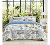 Tokokimo Set Copripiumino Matrimoniale 240x220 cm, Copripiumino Matrimoniale 3 Pezzi Motivo Patchwork Sogno blu in Morbida Microfibra, Completo con 1 Copripiumino + 2 Federe 50x80 cm, Azzurro