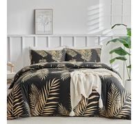 Tokokimo Set Copripiumino Matrimoniale 240x220cm, Copripiumino Matrimoniale 3 Pezzi in Microfibra Con Motivo a Ramoscelli e Foglie, Comprendente 1 Copripiumino 240x220 + 2 Federe 50x80, Nero/Oro