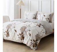 Tokokimo Set copripiumino per letto matrimoniale, bianco, tradizionale con stampa di girasoli (1 copripiumino, 2 federe), set di biancheria da letto matrimoniale da 200 x 200 cm, marrone girasole