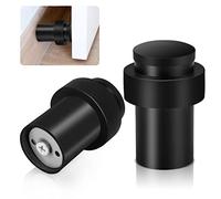 TOKPLNU Fermaporta da pavimento in acciaio inox, resistente, 50 mm, colore: nero, per battiscopa, moderno, alto, con punta e anello in gomma, confezione da 2