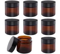 TOKSEO 8 barattoli vuoti in vetro ambra, 60 ml, contenitori per unguento, contenitori per crema da riempire, contenitori in vetro marrone con coperchio e fodera per cosmetici, creme e lozioni, oli