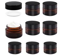 TOKSEO 8 barattoli vuoti in vetro ambra, in vetro marrone, da riempire da 20/30 ml, contenitori per unguenti, contenitori per cosmetici, contenitori in vetro marrone con coperchio e fodera per creme