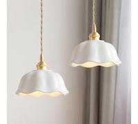 TOKTOP 2 Pack Lampadario Soggiorno Moderno a Forma di Fiore Paralume in Ceramica Sospensione Retrò E27 Plafoniera Lampada A Sospensione Nordica per Cucina Camera