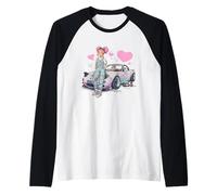 Tokyo City Retro Synthwave Auto Da Corsa Giappone Tokyo Maglia con Maniche Raglan