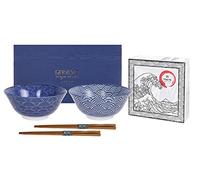 Tokyo Design Studio, Nippon Blue, Set di 2 Coppette e 2 bacchette, 4 PZ, Ø 15.2 cm, in porcellana dal Giappone