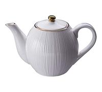 TOKYO design studio Nippon White bricco da tè, Bianco, 1,3 Litri, con Bordo e beccuccio in Oro sul Coperchio e beccuccio, Porcellana Asiatica, Design Giapponese Lines.