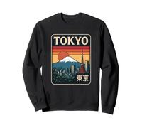 Tokyo Giappone Monte Fuji Tramonto Vintage City Travel Graphic Felpa