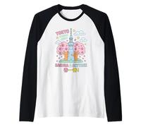 Tokyo Kawaii Sakura Skytree Carino Giapponese Spring Art Design Maglia con Maniche Raglan