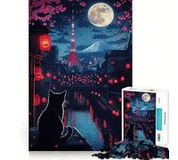 Tokyo Notte con Gatto Puzzle da 1000 pezzi per adulti Rompicapo Giocattolo per il relax Taglio perfetto Regalo memorabile 38x52cm