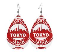 Tokyo - Orecchini da donna in pelle con stampa di paesaggio urbano giapponese, ciondolo con gancio, alla moda, vintage, per feste e uso quotidiano, Misura unica, Pelle