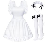 TOKYO REVENGERS Adjustable Retro Ruffle Maid Costume Apron Pockets With French headdress Socks set(Style2 White)