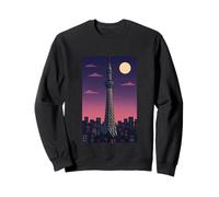 Tokyo Skytree Notte Città Skyline Giappone Retro Luna Art Viaggio Felpa