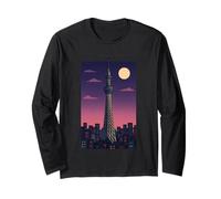 Tokyo Skytree Notte Città Skyline Giappone Retro Luna Art Viaggio Maglia a Manica