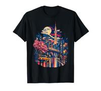 Tokyo Torre Notte Treno Sakura Pioggia Ukiyo E Città Maglietta
