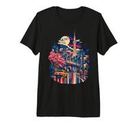 Tokyo Torre Notte Treno Sakura Pioggia Ukiyo E Città Maglietta Premium