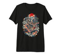 Tokyo Treno al Chiaro di Luna Sakura Pioggia Ukiyo E Maglietta Premium