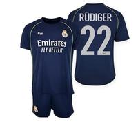 TokyRu Sports Real Madrid Set Maglia e Pantaloni- Replica ufficiale 2ª Equipaggiamento- RÜDIGER Nº22- Bambino Taglia 8