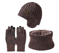 Tolaler Invernali Cappello Sciarpa Guanti Touch Screen Set 3 in 1 per Donna Uomo Caldo Berretto Maglia Pile Foderato Scaldacollo per Sport All'aperto Accessori Sci Regalo Caffè