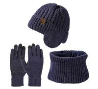 Tolaler Invernali Cappello Sciarpa Guanti Touch Screen Set 3 in 1 per Donna Uomo Caldo Berretto Maglia Pile Foderato Scaldacollo per Sport All'aperto Accessori Sci Regalo Blu Scuro