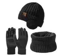 Tolaler Invernali Cappello Sciarpa Guanti Touch Screen Set 3 in 1 per Donna Uomo Caldo Berretto Maglia Pile Foderato Scaldacollo per Sport All'aperto Accessori Sci Regalo Nero