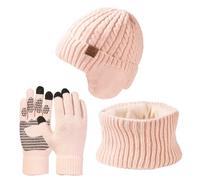 Tolaler Invernali Cappello Sciarpa Guanti Touch Screen Set 3 in 1 per Donna Uomo Caldo Berretto Maglia Pile Foderato Scaldacollo per Sport All'aperto Accessori Sci Regalo Rosa