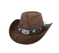 TOLASTO Cappello da cowboy per uomo e donna, traspirante, con fascia interna regolabile (56-58 cm), stile occidentale con tesa di 7 cm, per esterni, marrone, M
