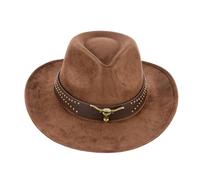 TOLASTO Cappello western per uomo e donna, cappello da cowboy occidentale con decorazione a testa di toro, cappello da jazz, cappello da cowgirl, tinta unita, per adulti, stile classico western in