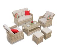 Toledo Coffee 4 set in technorattan con pouf beige Garden Point