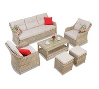 Toledo Coffee 5 set in technorattan con pouf beige Garden Point