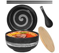 Tolenre Ciotola per Ramen in Ceramica con Bacchette a Cucchiaio, 1500ml Ciotole per Ramen, Set di Ciotole Nere per Ramen, Scodelle per Zuppe, pho e Sushi, per Udon, Tagliatelle Asiatiche