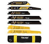 TOLESA Set di 13 lame per sega alternativa, in metallo duro e bimetallico, per potatura del legno, legno con chiodi, metallo spesso e plastica, con borsa organizer