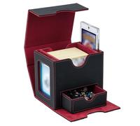 Tolesum Commander Deck Box con Vassoio Dadi, 2 Finestre per MTG, Nero Rosso | Porta Mazzo per Carte MTG e Pokemon, Deck Box per 100+ Carte con Doppia Bustina, Chiusura Magnetica, Pelle PU e Fodera Rossa