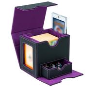 Tolesum Commander Deck Box per MTG con Vassoio Dadi, 2 Finestre, Nero Viola | Porta Mazzo Commander per Magic, Deck Box per 100+ Carte con Doppia Bustina, Chiusura Magnetica e Interno in Microfibra Viola