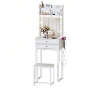 Toletta con illuminazione, specchio e sgabello, toletta con 2 cassetti, tavolo cosmetico bianco, 55 * 40 * 169 cm Elegante piano del tavolo in vetro:Le dimensioni della toeletta sono 55 x 169 x 40 cm
