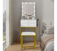 Toletta con specchio 10 Luci LED e sgabello Postazione Trucco 2 cassetti Oro