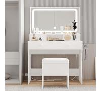 Toletta da trucco con specchio 80 cm, con Luci LED 3 con Luminosità Regolabile, Grande Specchio HD per Camera da Letto